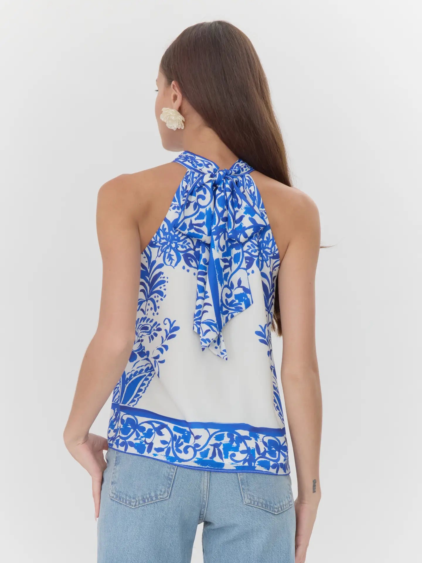 Adelyn Rae Logan Print Halter Top Blue