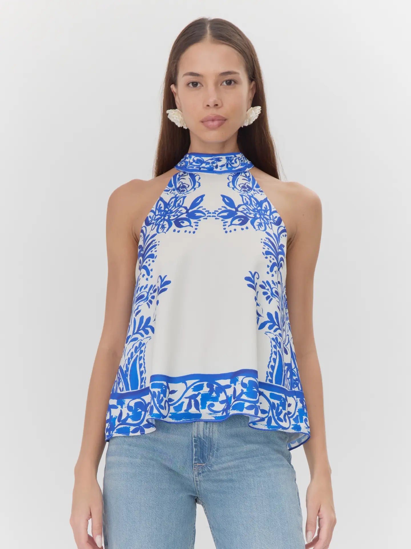 Adelyn Rae Logan Print Halter Top Blue
