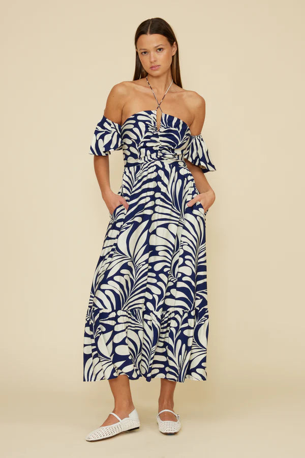 Lucy Paris Ophelia Midi Dress Nvy/Wht