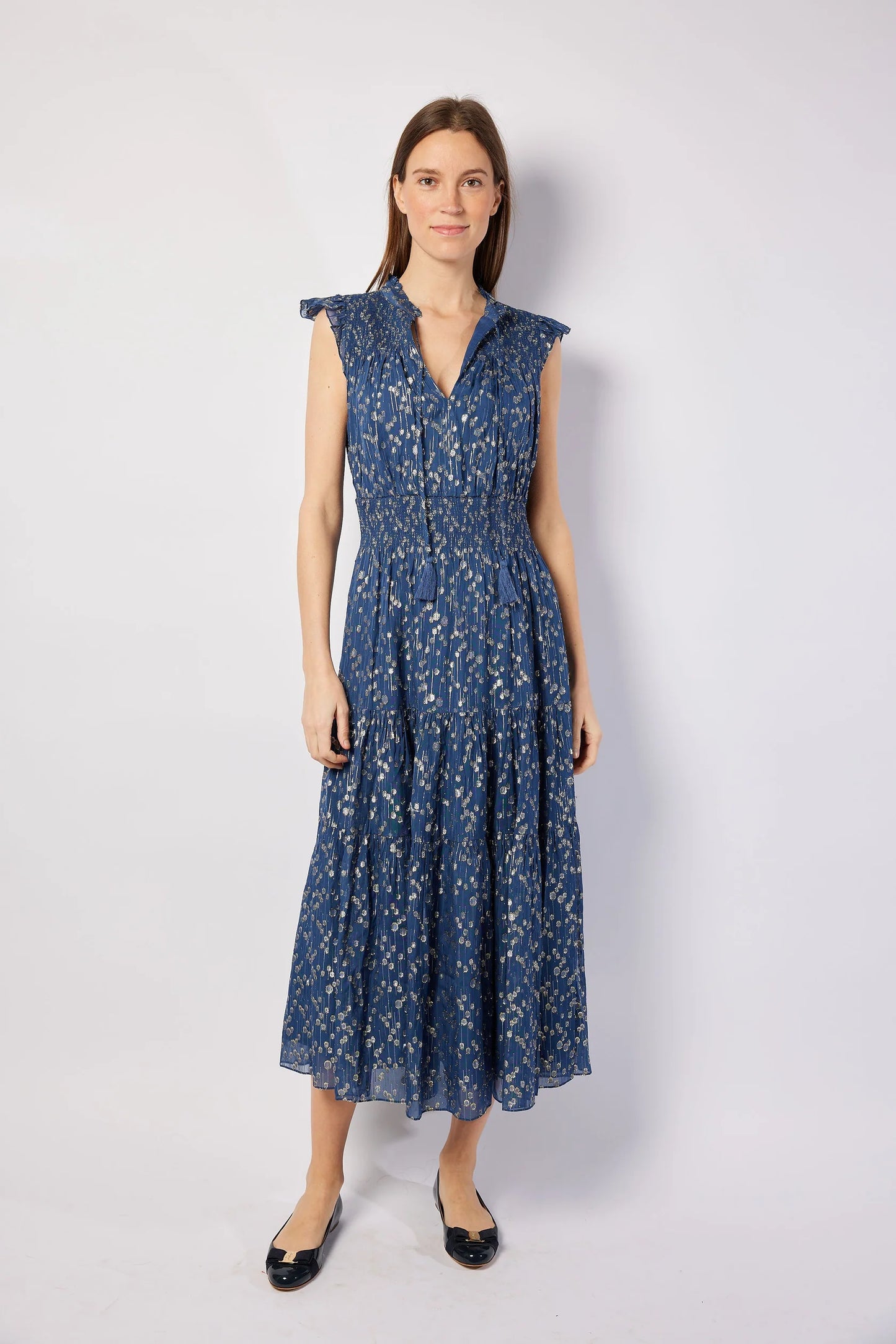 STS Navy Smock Waisted Midi Dress