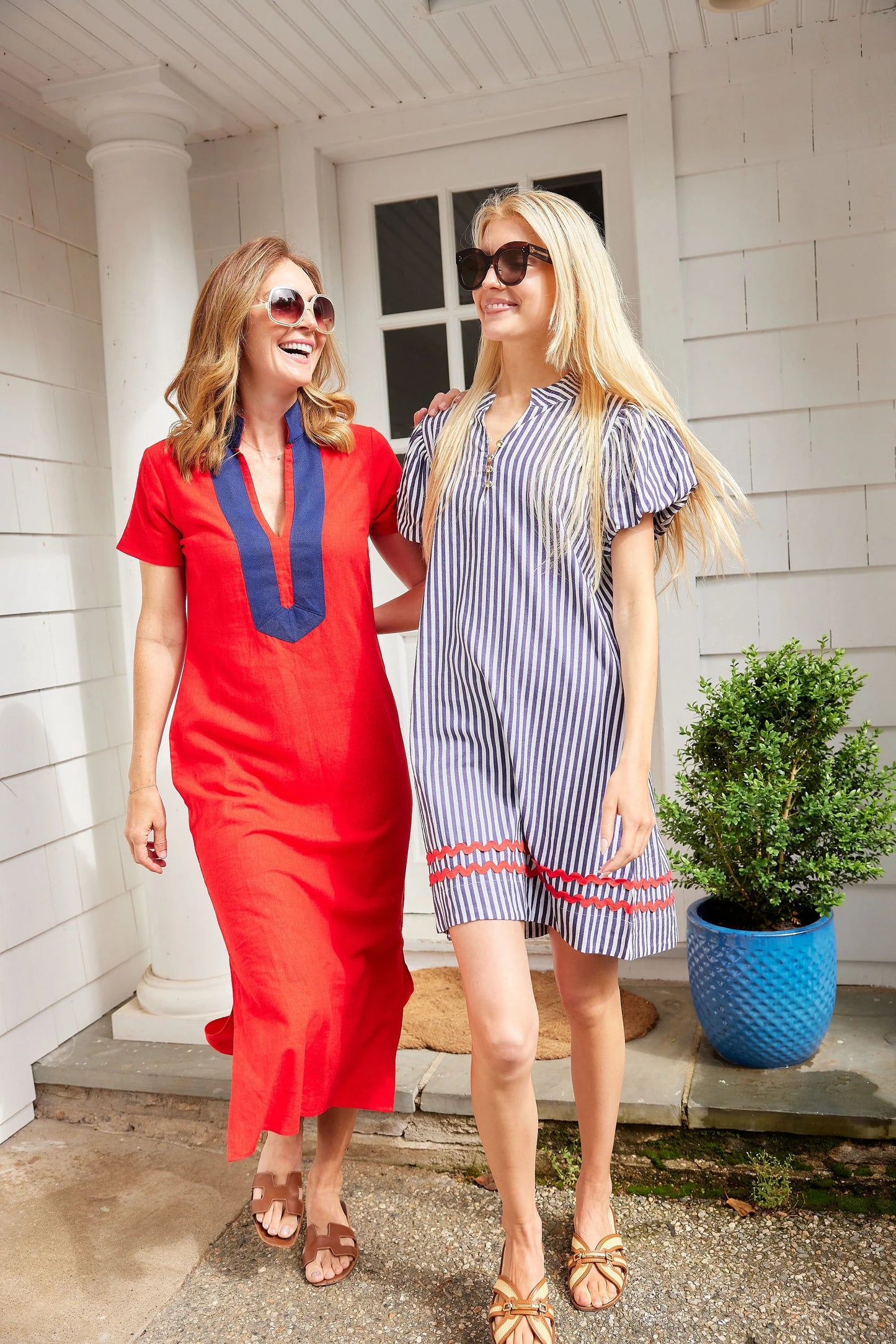 STS Button Front Mini Dress Navy/Wht Stripe