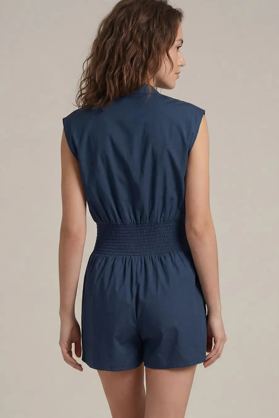 Cap Sleeve Smocked Romper Navy