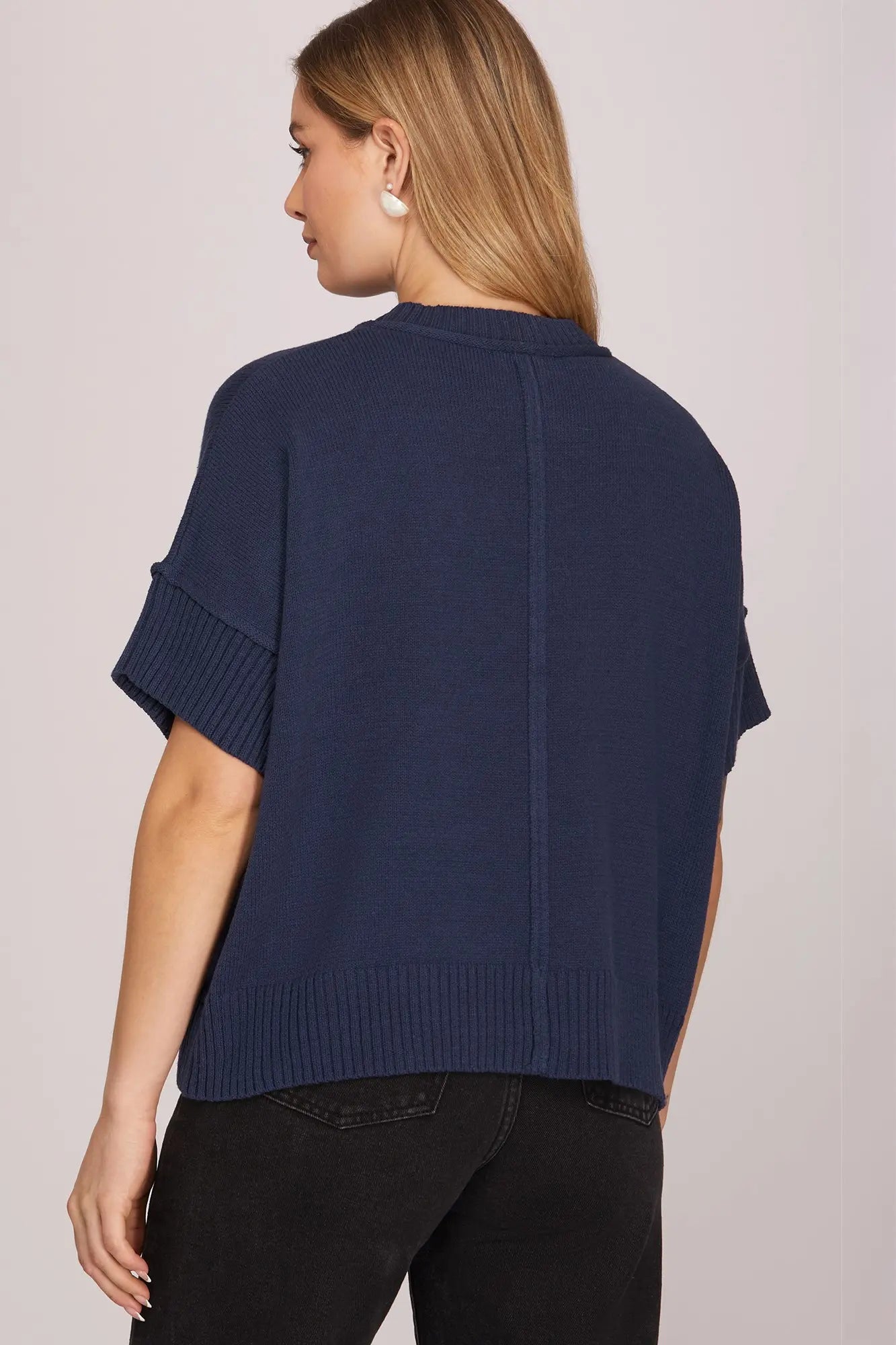 Drop Half Sleeve Crew Neck Sweater Top