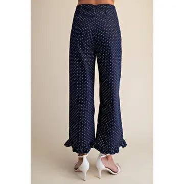 Cropped Ruffled Hem Pant Navy