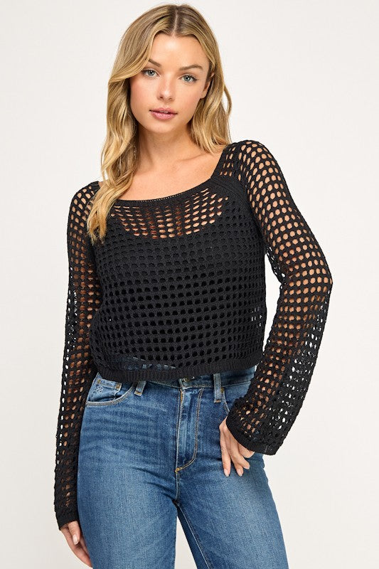KLd Open Knit Top Black