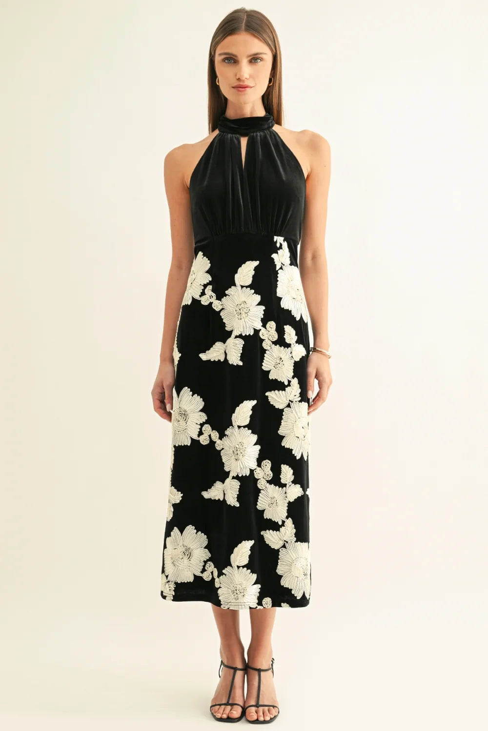 adelyn rae Flower Embellished Velvet Halter