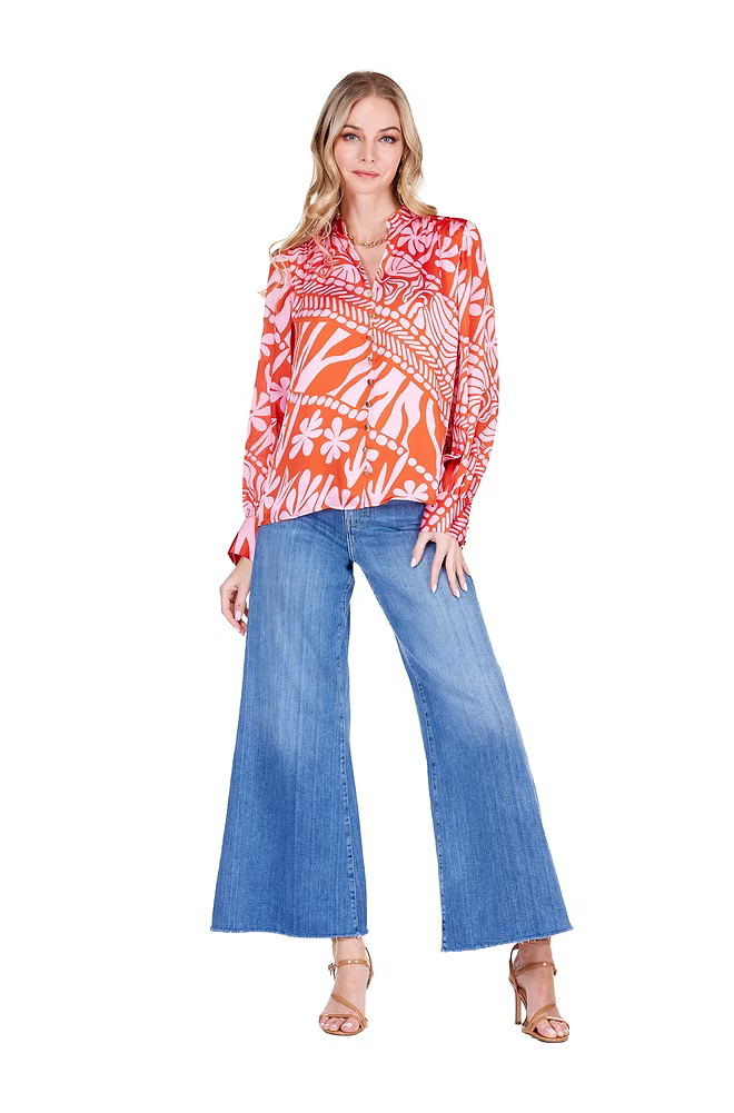 Joy Joy Front Split Buttons Hibiscus Flame
