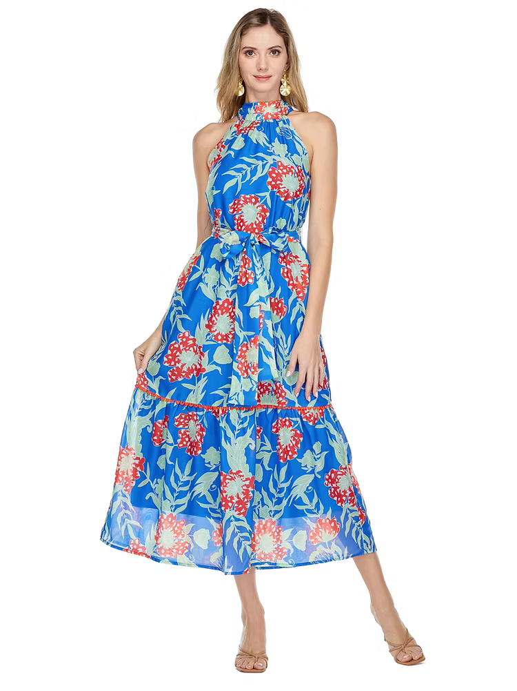 JADE Trimmed Halter Maxi Dress Royal Red