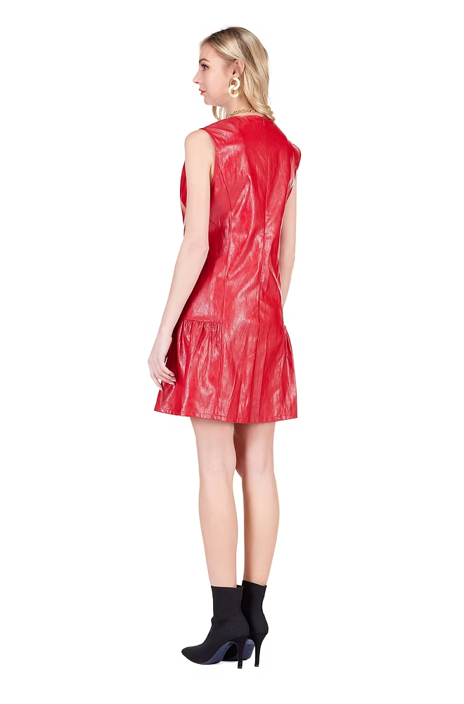 Joy Joy Flounced Hem Sleeveless Dress Red