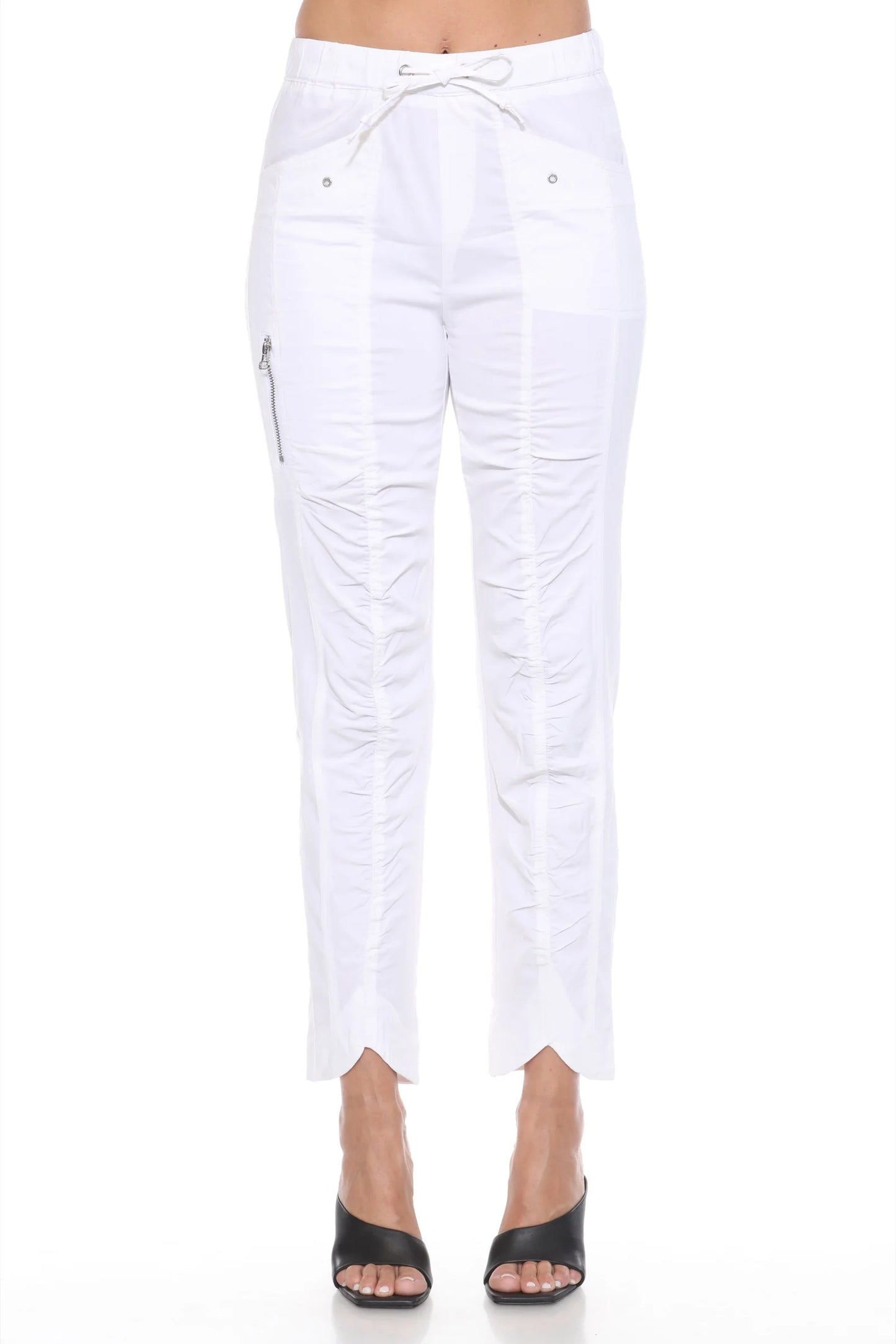 Carine Ruched Scalloped Cargo Pant White