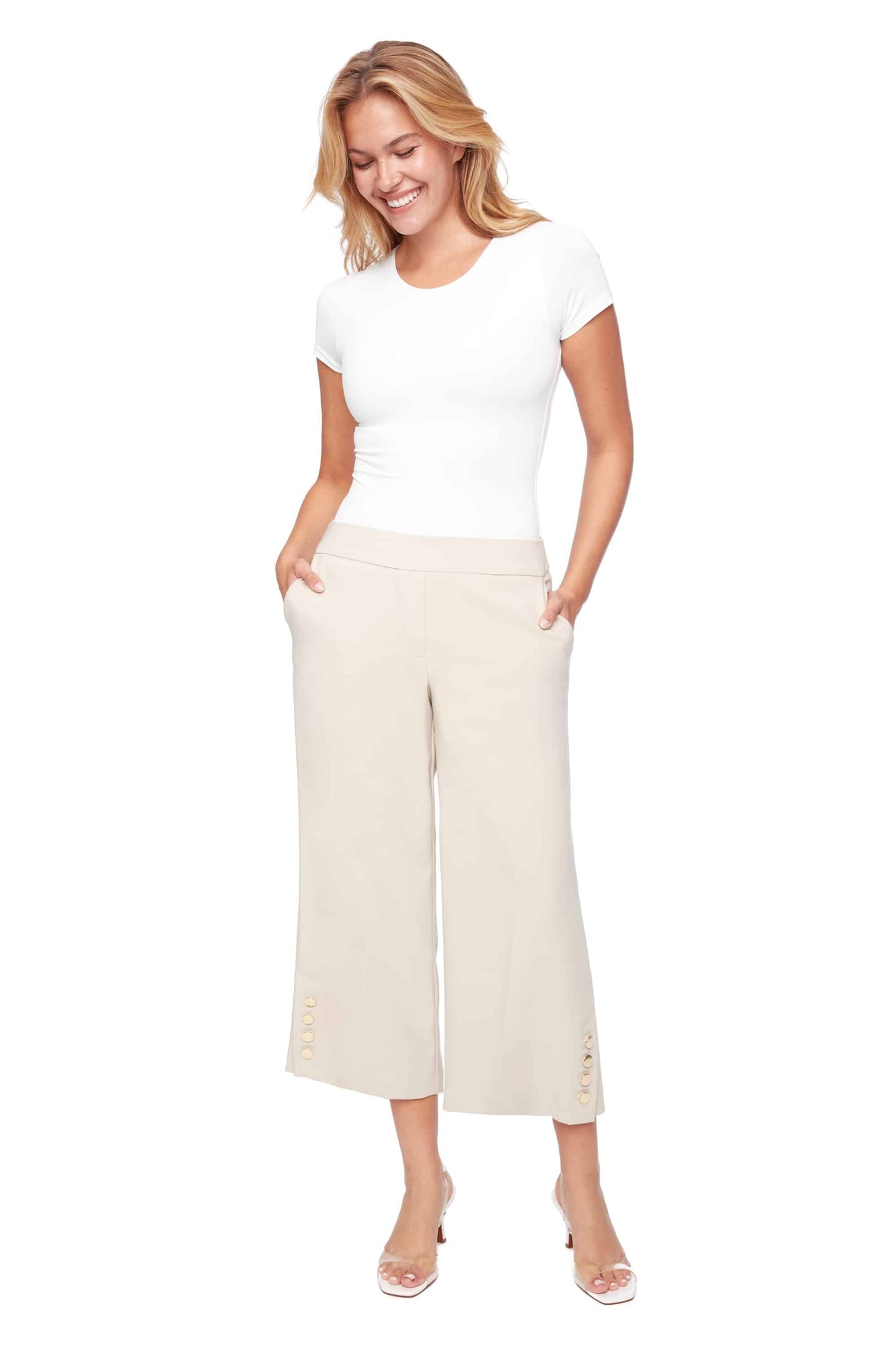 Up Solid Amalfi Wide-Leg Cropped Pants