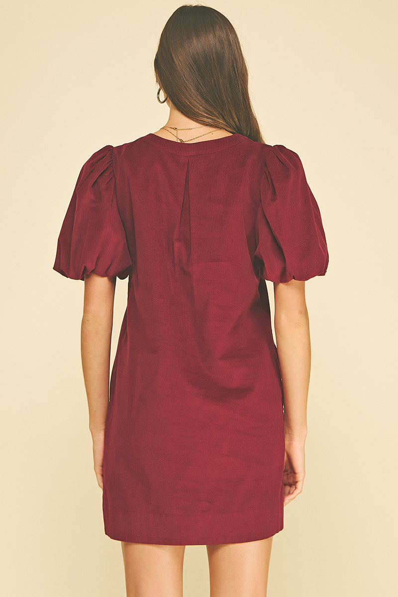 Corduroy Embroidery Mini Dress