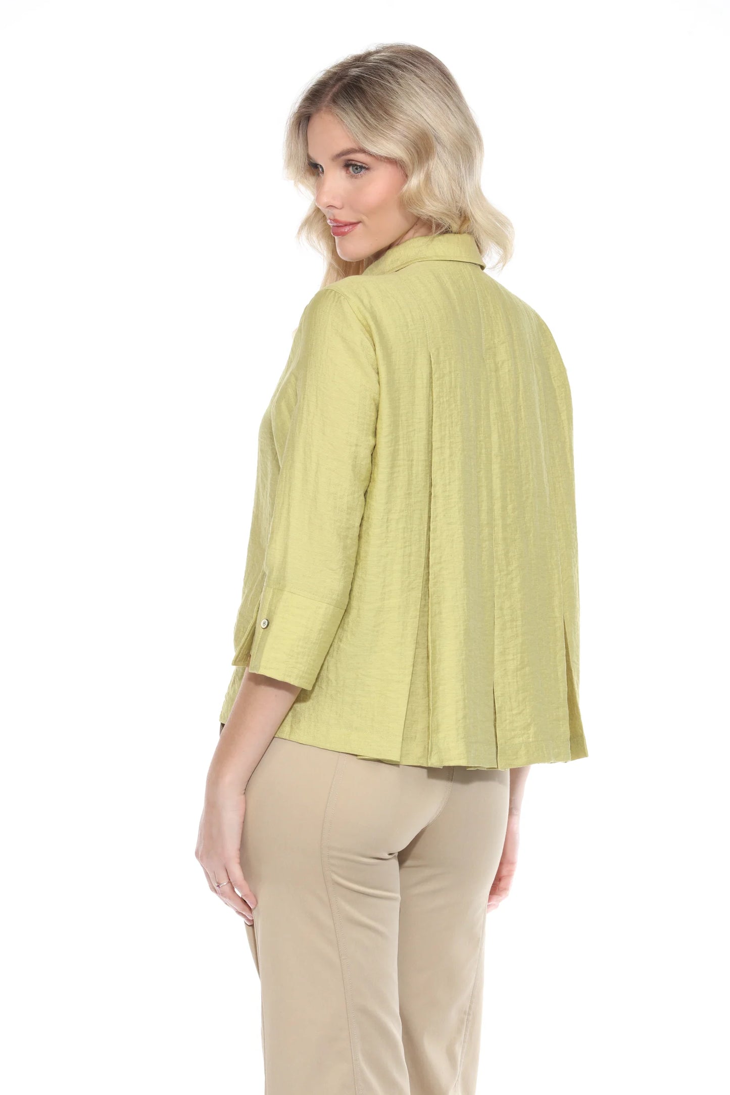 Carine Linen Blend Collared Blouse Lime
