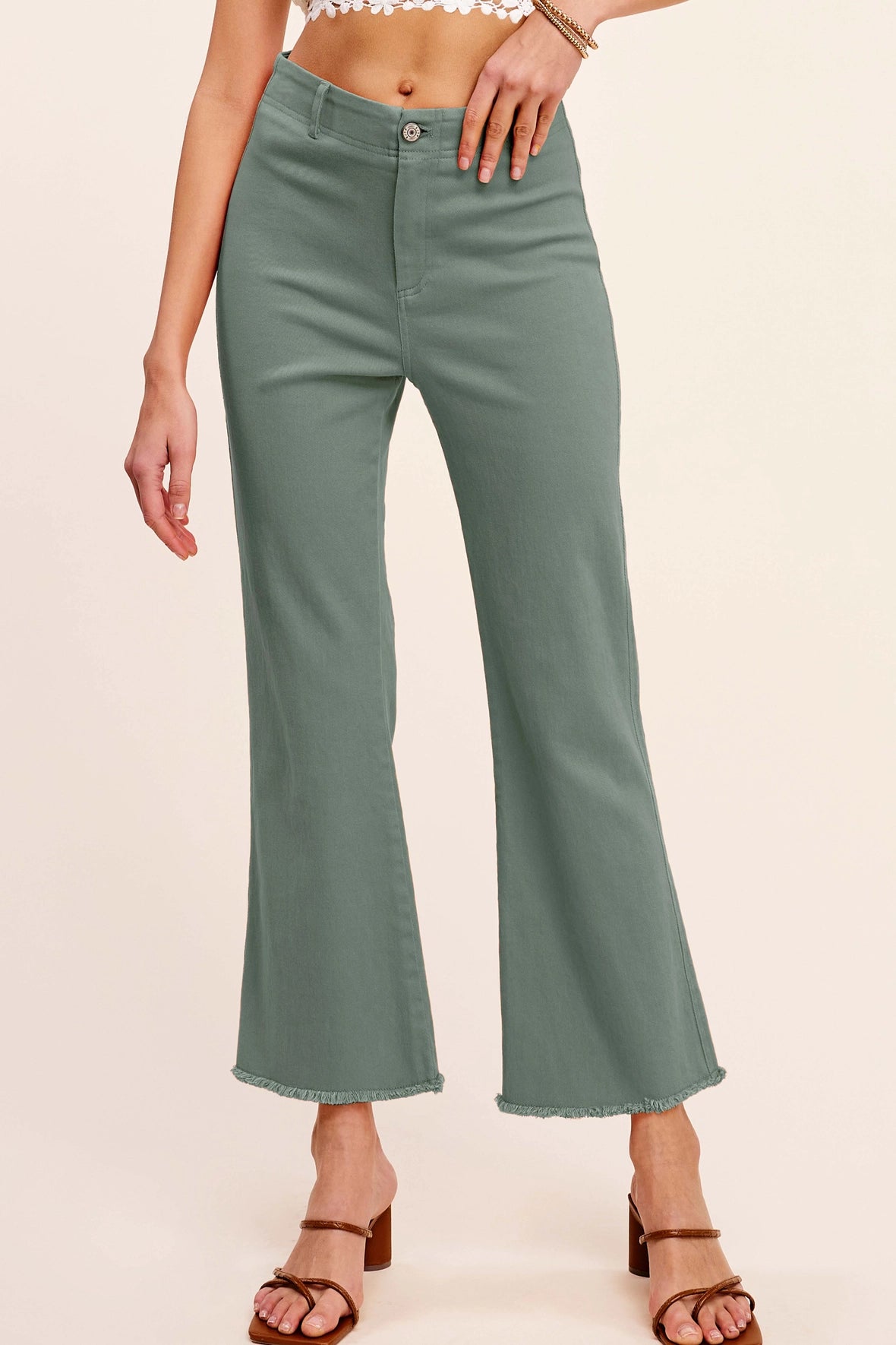 Soft Wash Stretchy Flare Pants Dusty Green