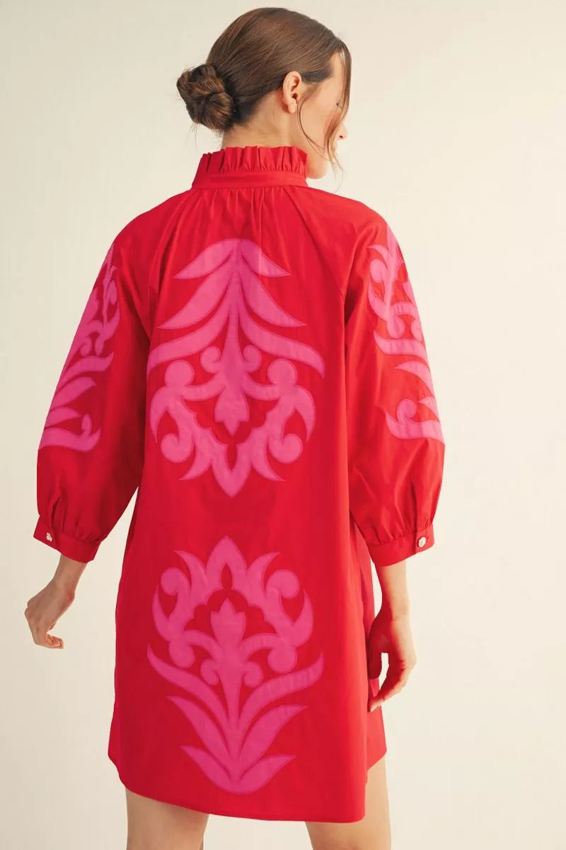 Applique Shift Dress Red