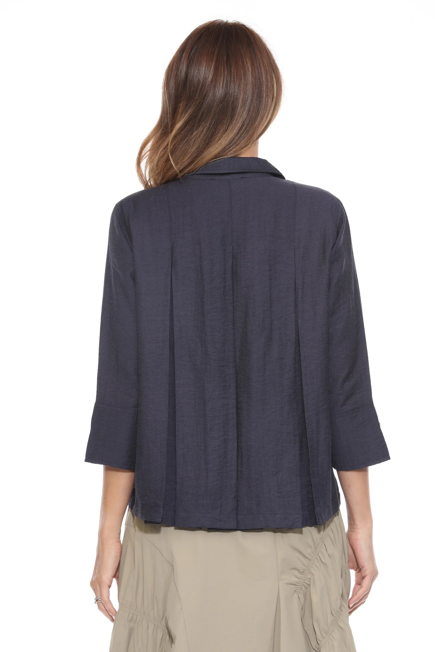 Carine Linen Blend Collared Blouse Navy