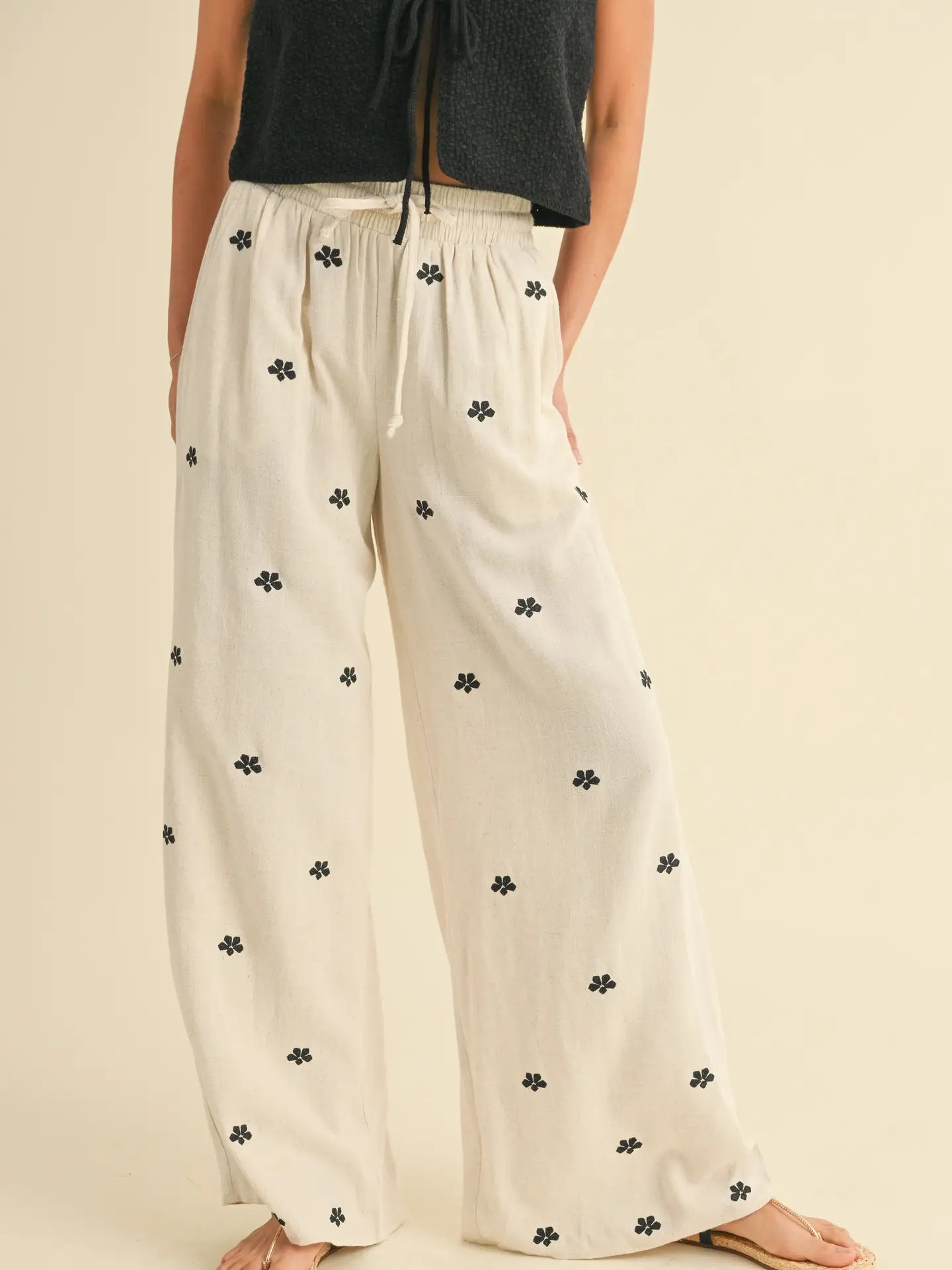 Embroidery Detail Halter Linen Set