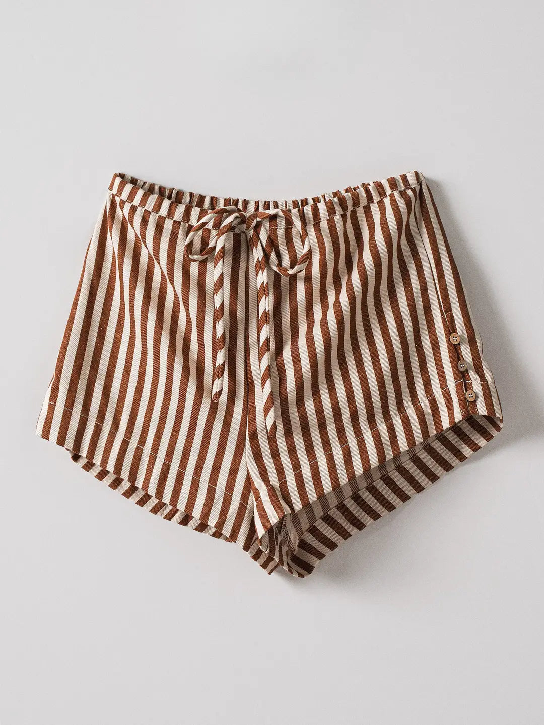 Retro Striped Side Button Lounge Shorts Brown