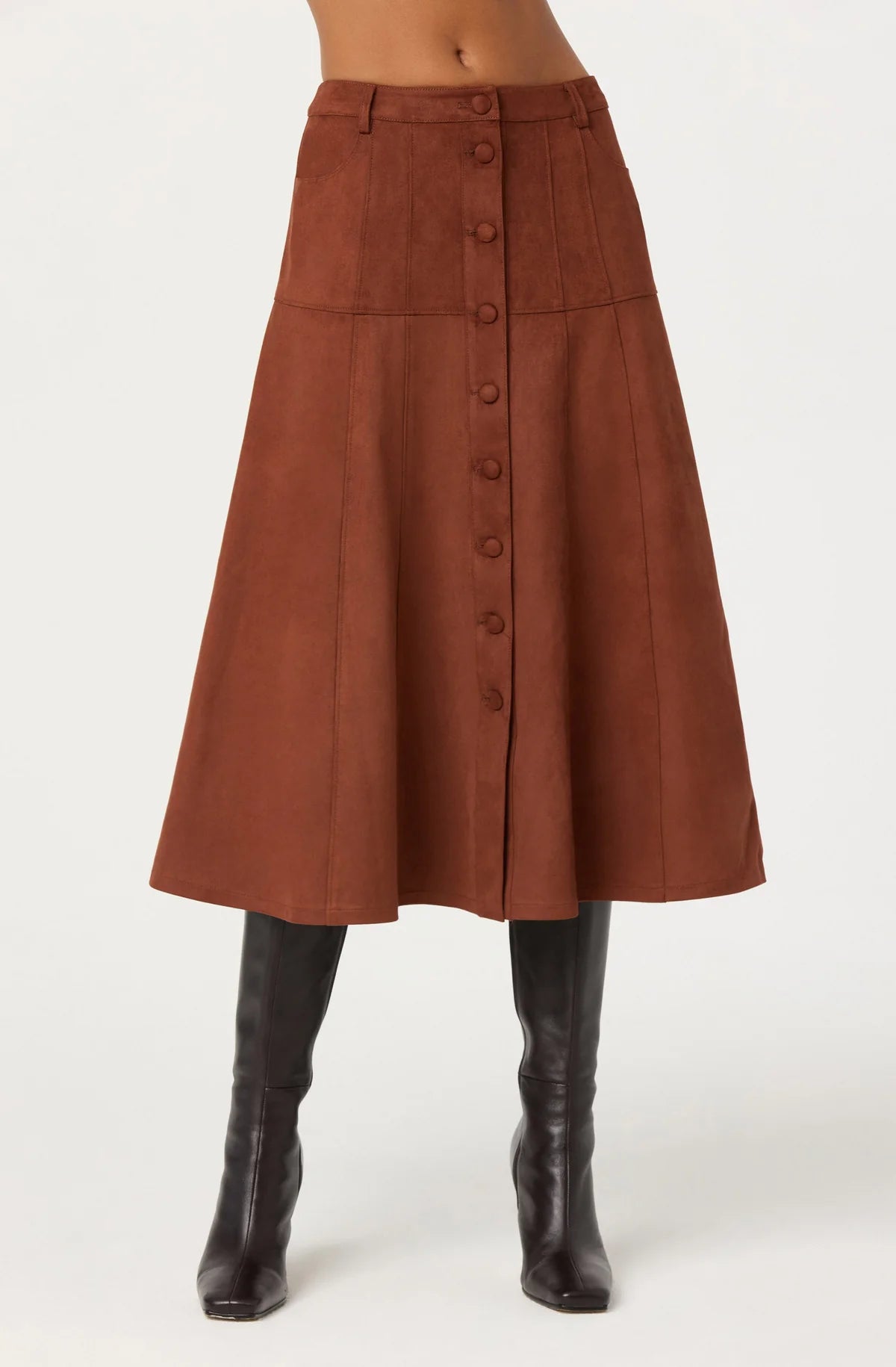 ASTR Zoya Faux Suede Midi Skirt Brown