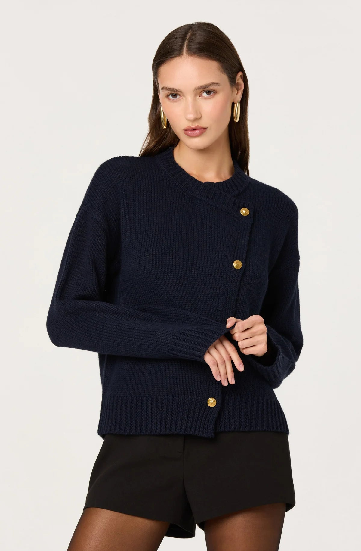 ASTR Jackeline Asymmetric Scarf Cardigan Navy