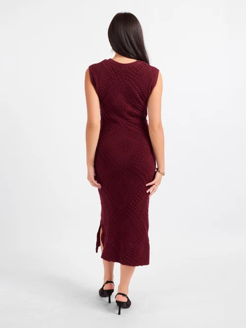 Sadie And Sage Intricate Knit Dress Maroon