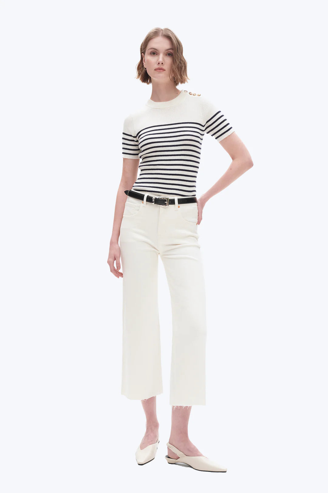 Bayeas Wide Leg Crop Jean Off White