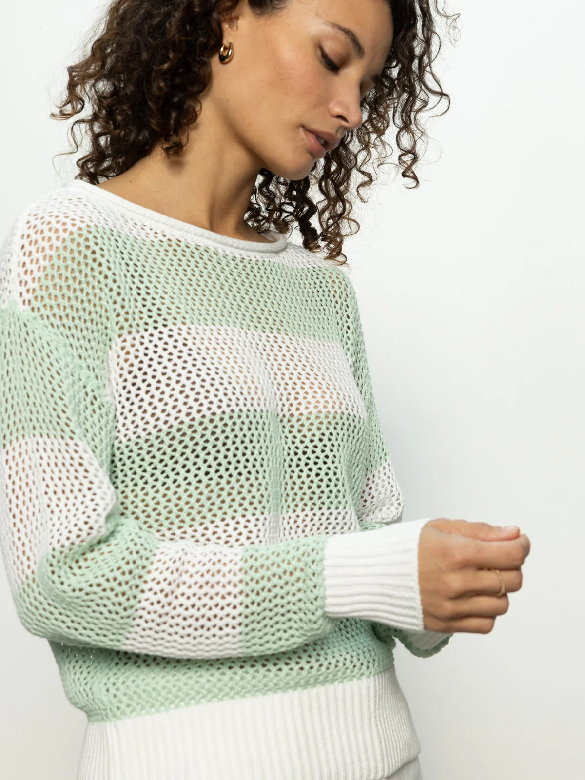 Sanctury Open Knit Sweater Mint Tea/Chalk