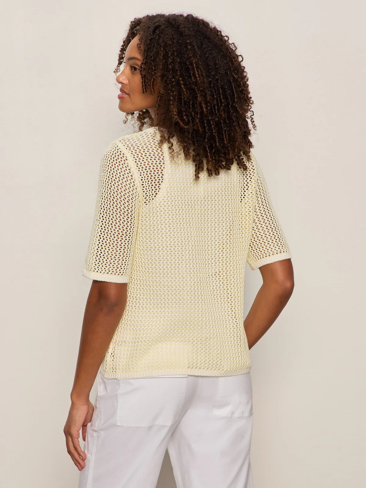 Open Knit Sweater Tee Lemon Drop/Chalk