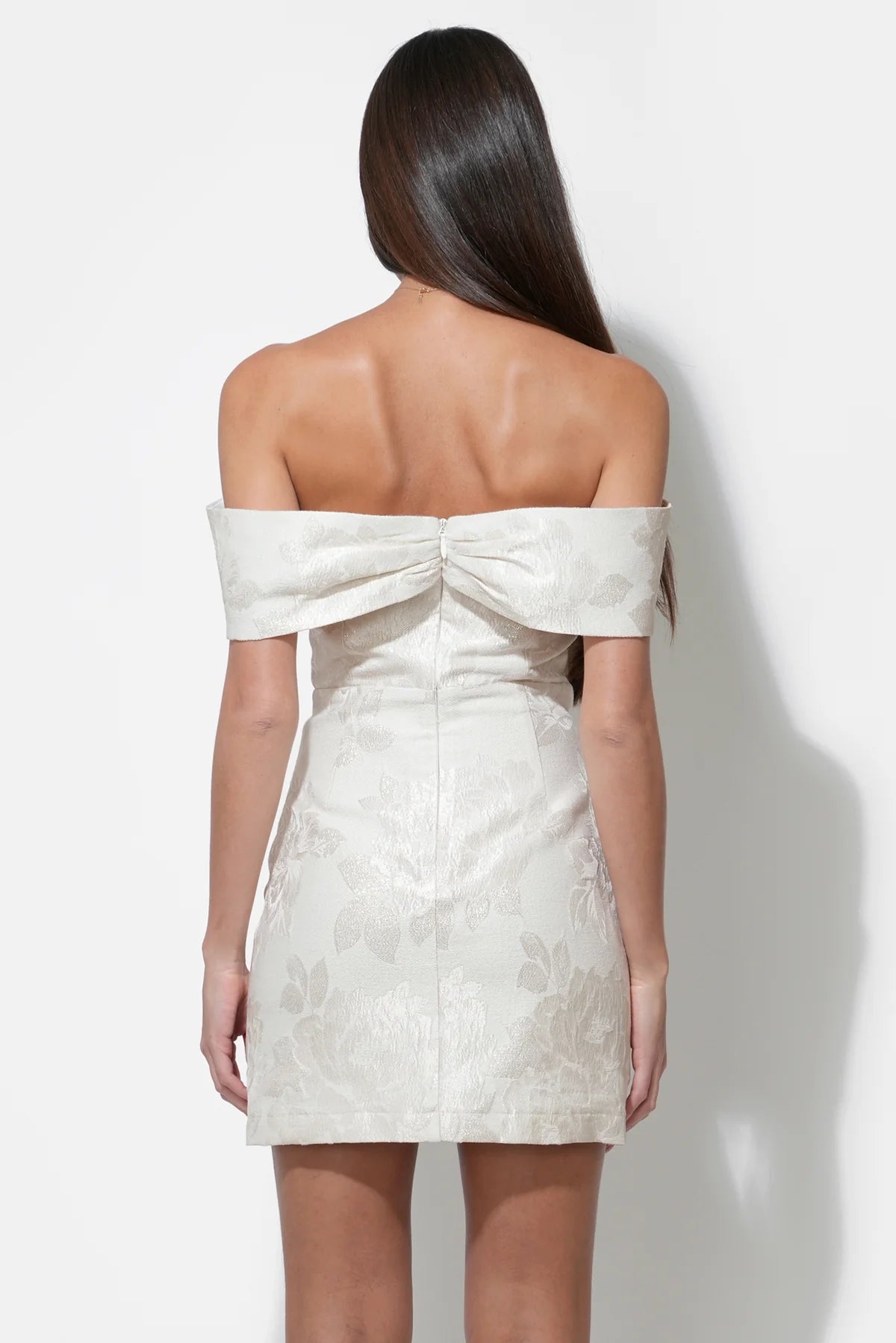 Alice Off Shoulder Jacquard Mini Dress Ivory