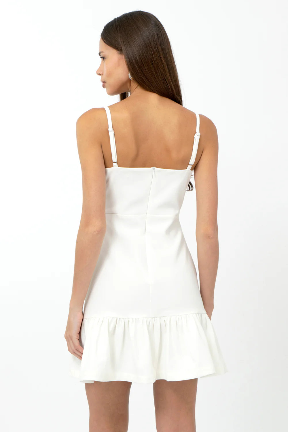 Adelyn Rae Mirabel White Floral Applique Ruffle Mini Dress
