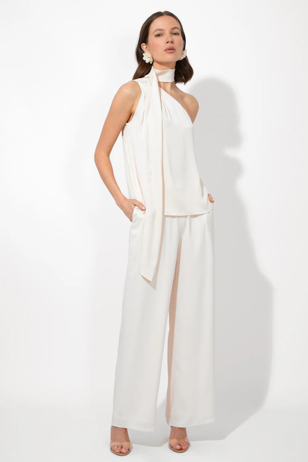 Lisette Scarf One Shoulder Top Ecru