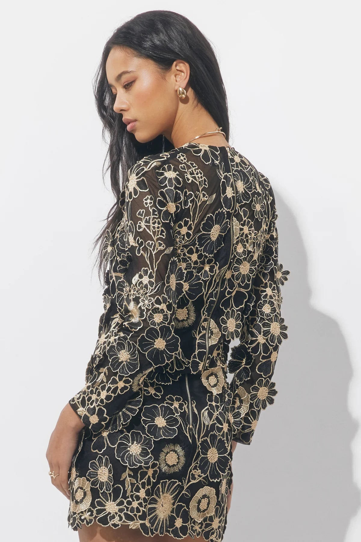 3D Lace Floral Blouse Black/Gold