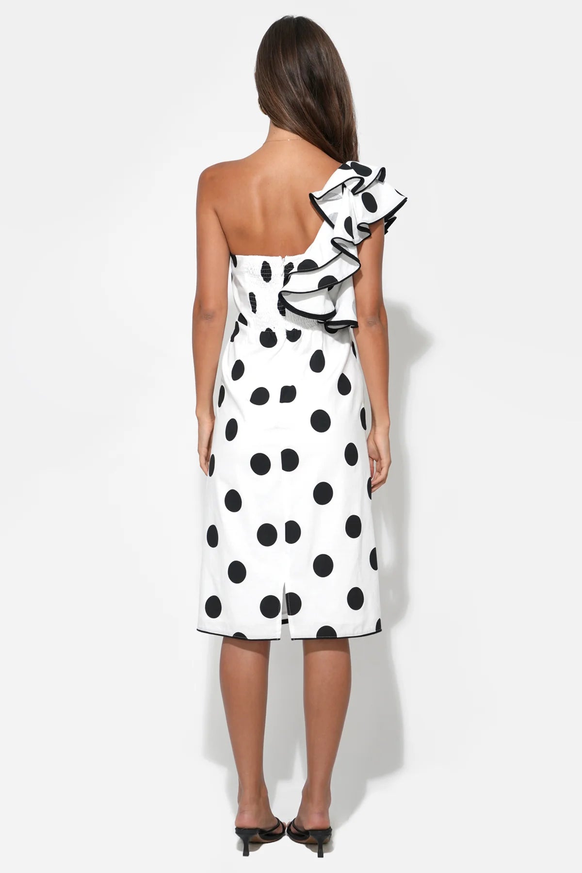 Cailyn One Shoulder Ruffle Linen Midi Dress