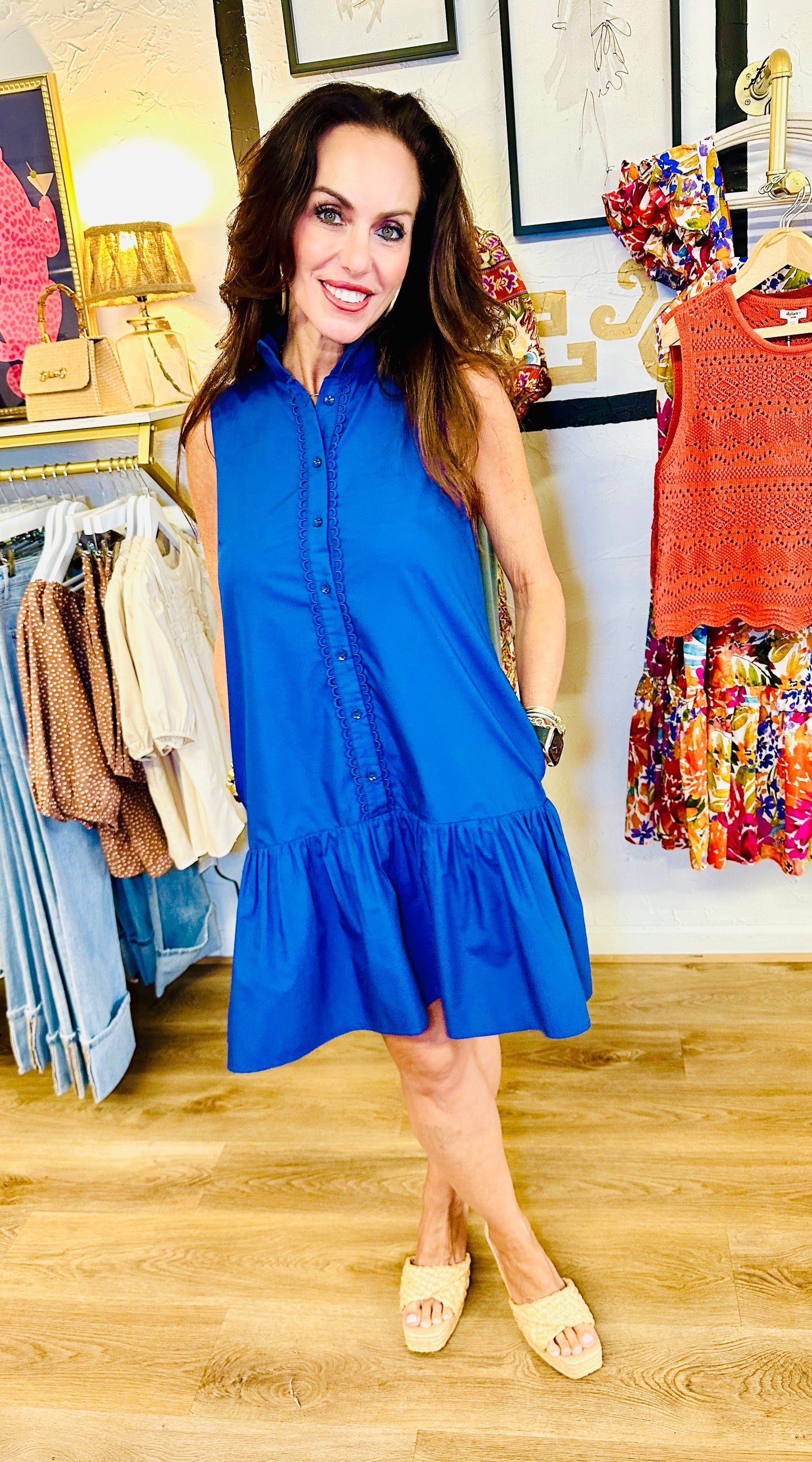 Joy Joy High Neck Trim Dress Navy