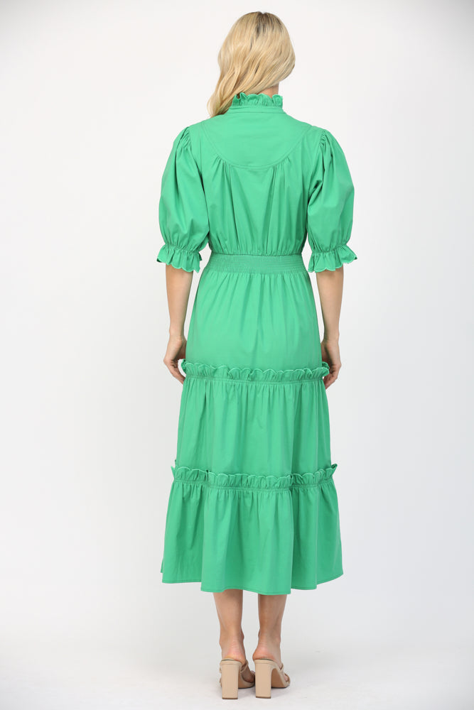 Scalloped Edge Detail Maxi Dress Green