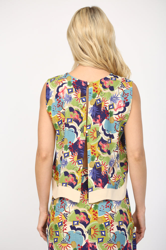 Summer Print Sleeveless Top w/ Wrap Skirt Set