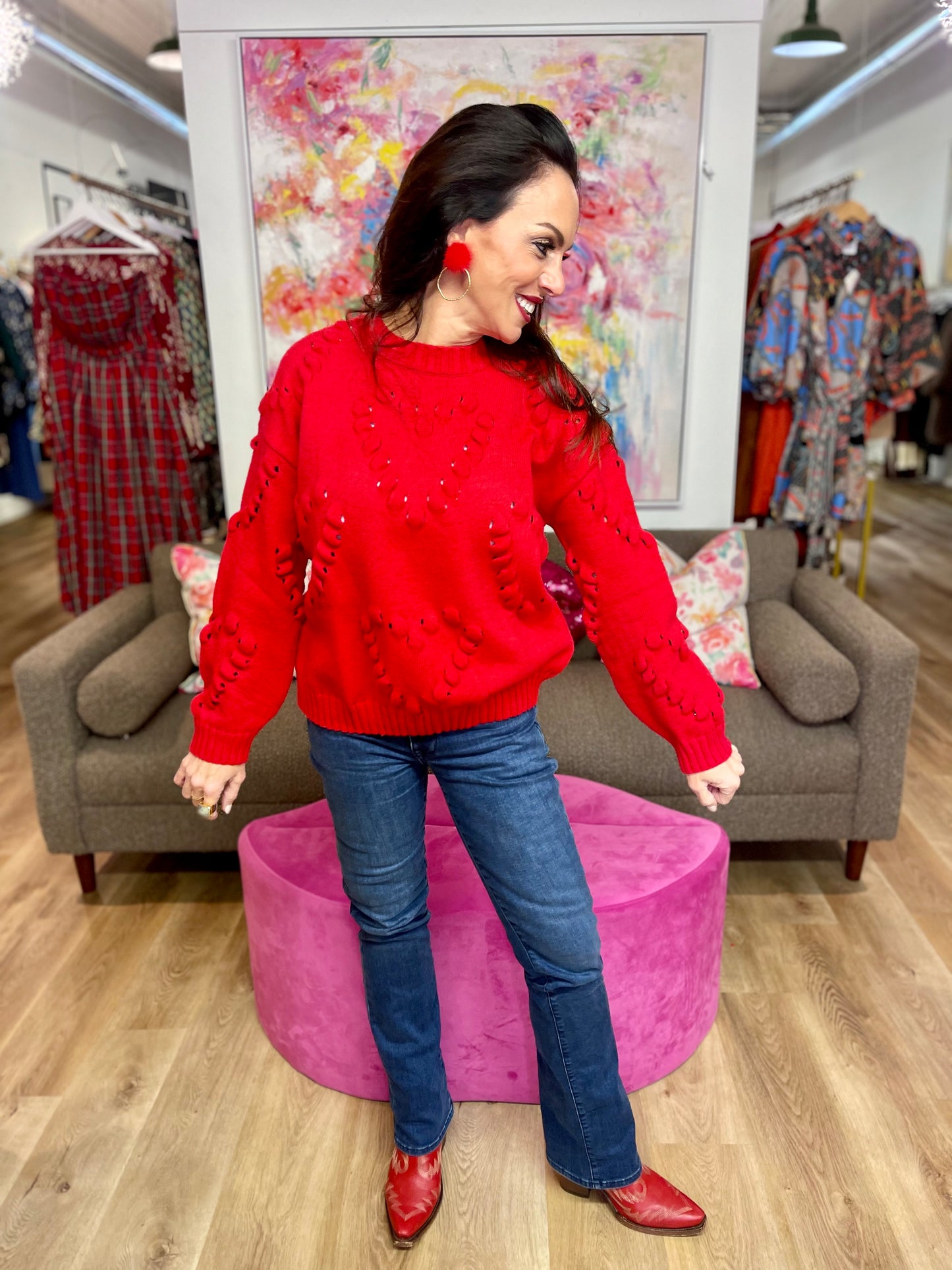 Heart Embroidered Sweater Red