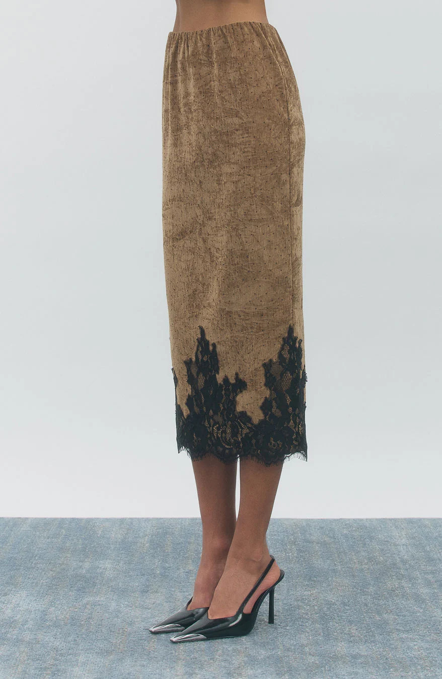 Maude Club Black Rhinestone Velvet Pencil Skirt
