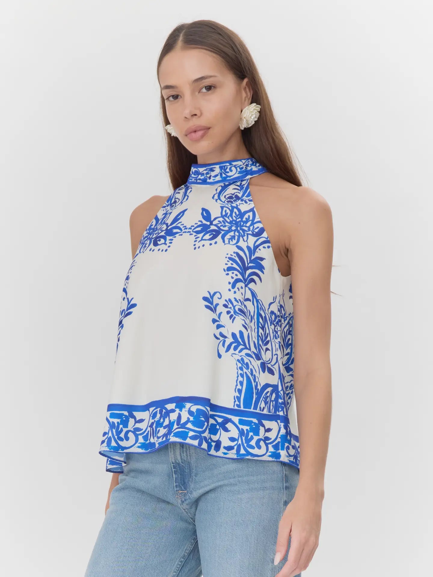 Adelyn Rae Logan Print Halter Top Blue