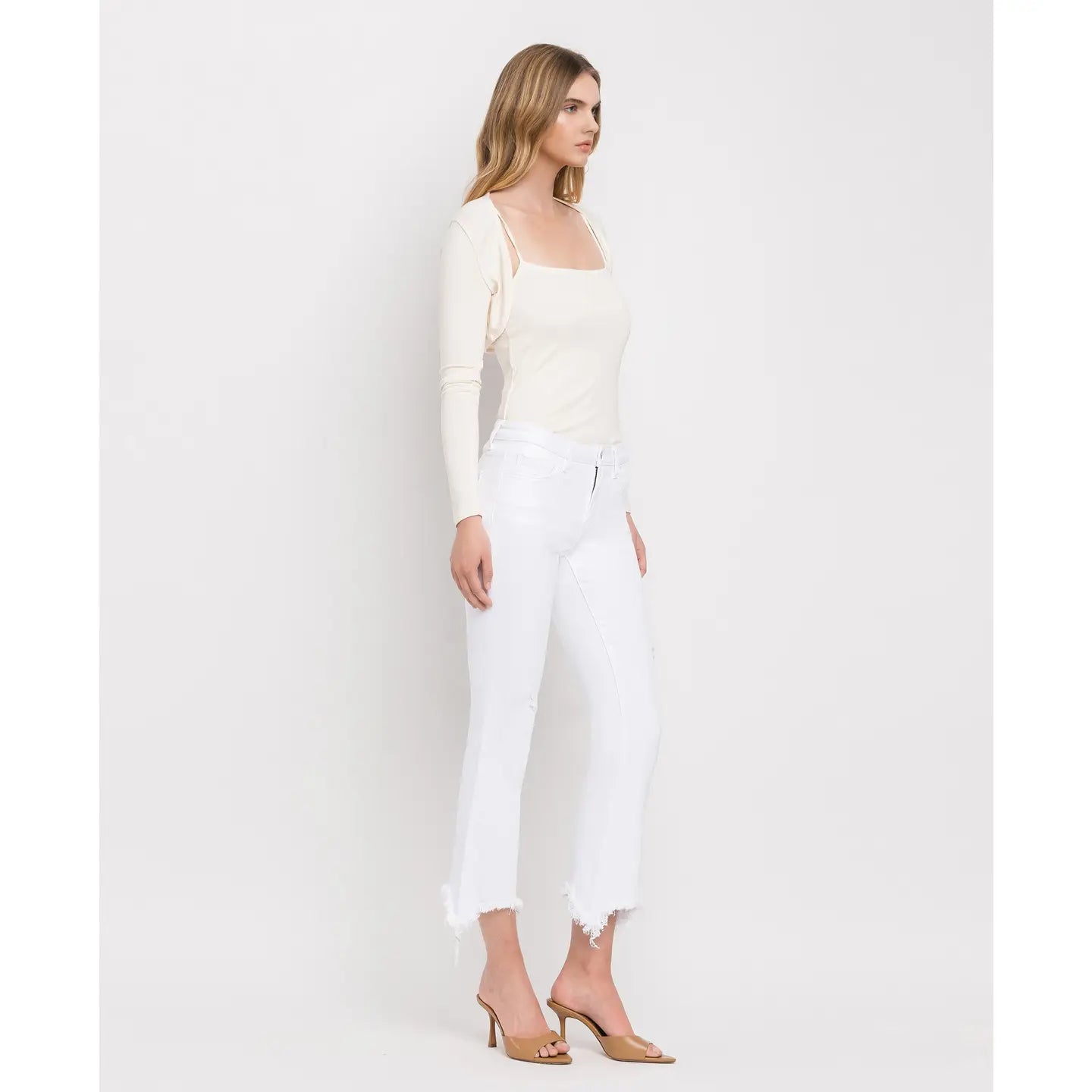 Vervet High Rise Flare Jeans with Distressed Hem