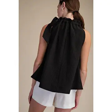 Ruffle Neck Tie Sleeveless Top