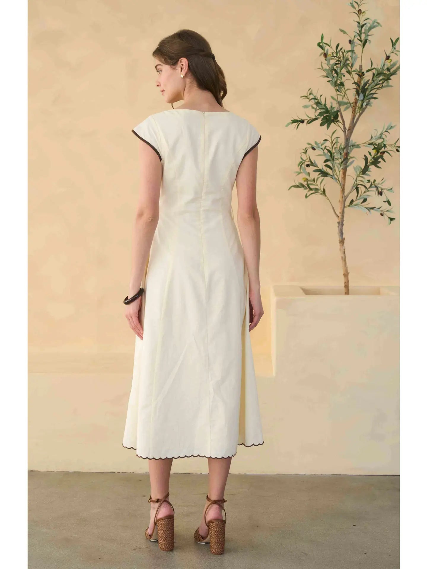 Moon River Embroidery Detail Midi Dress Cream Multi