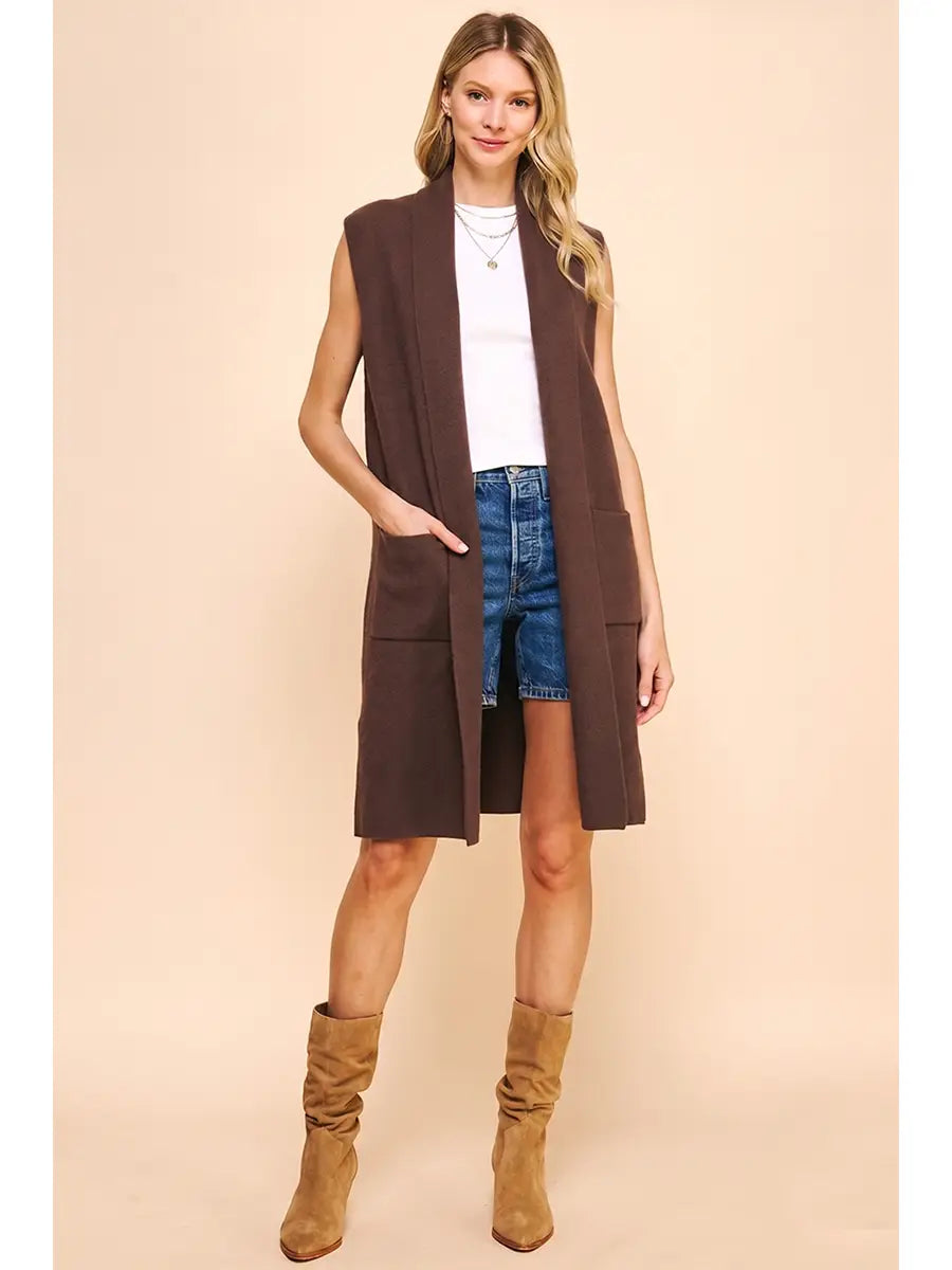 Sleeveless Open Knit Cardigan Expresso