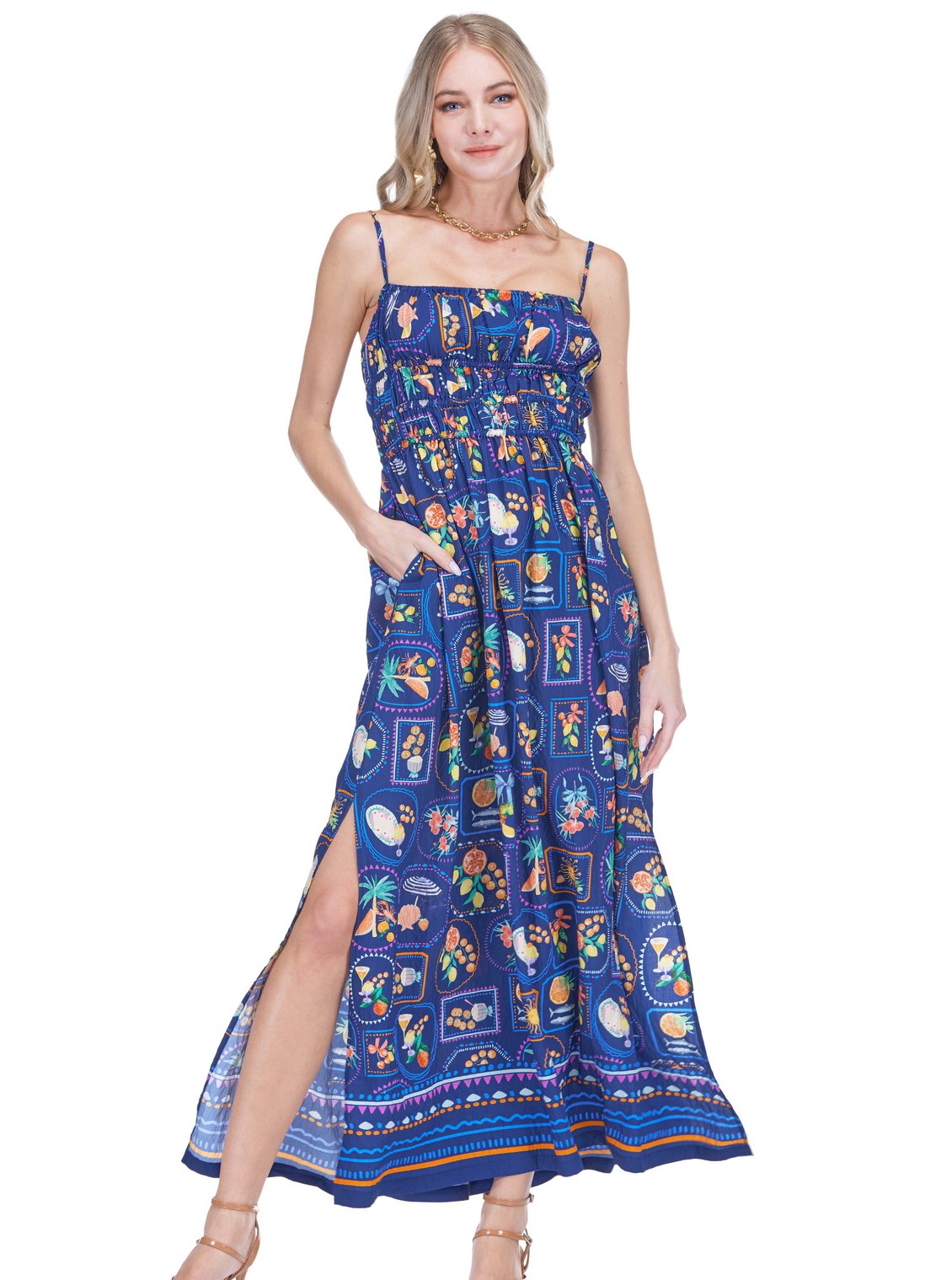 Joy Joy Tuscan Tiles Cinched Waist Dress