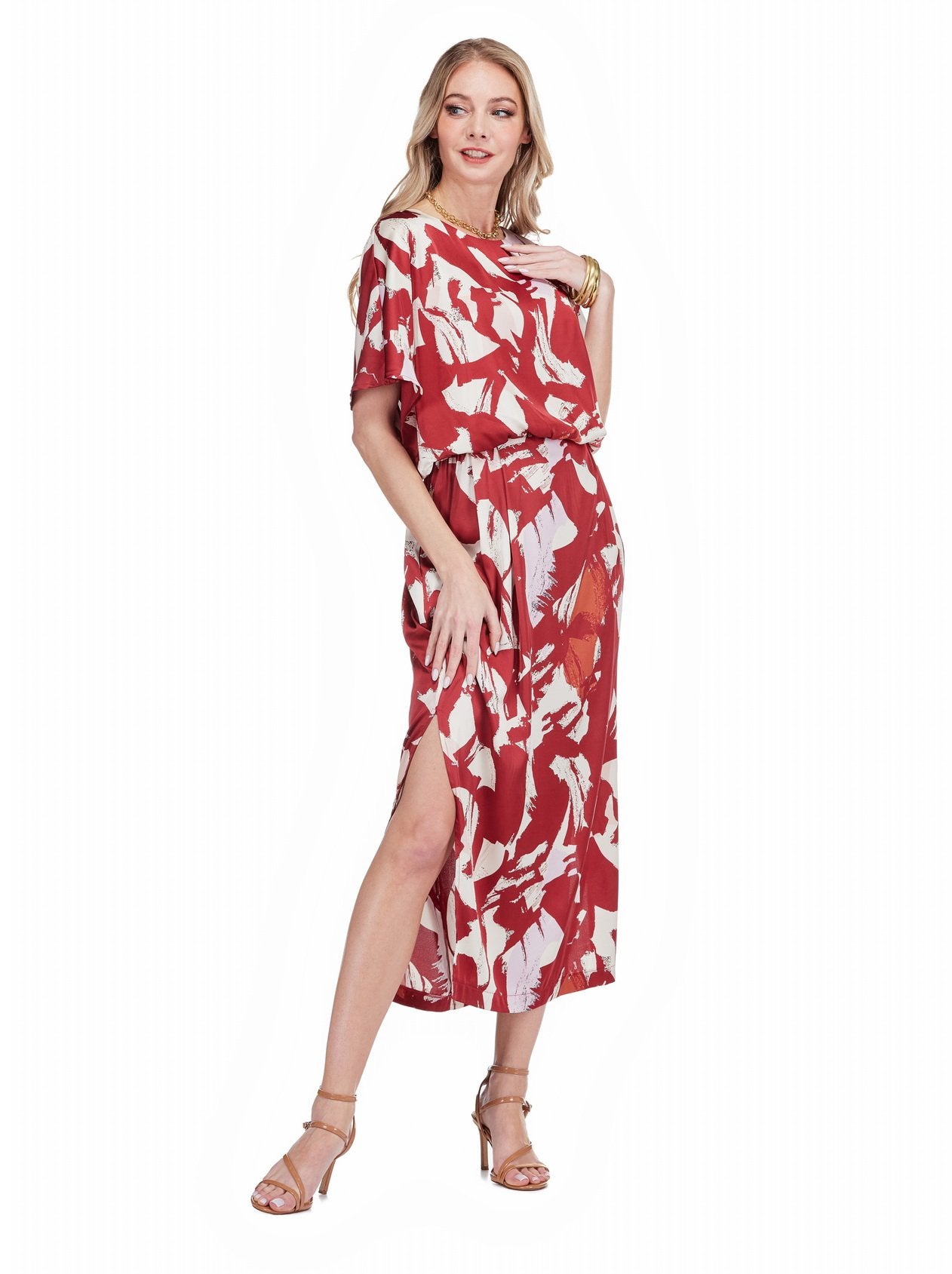 JADE Cinched Waist Midi Dress Scarlet Grace