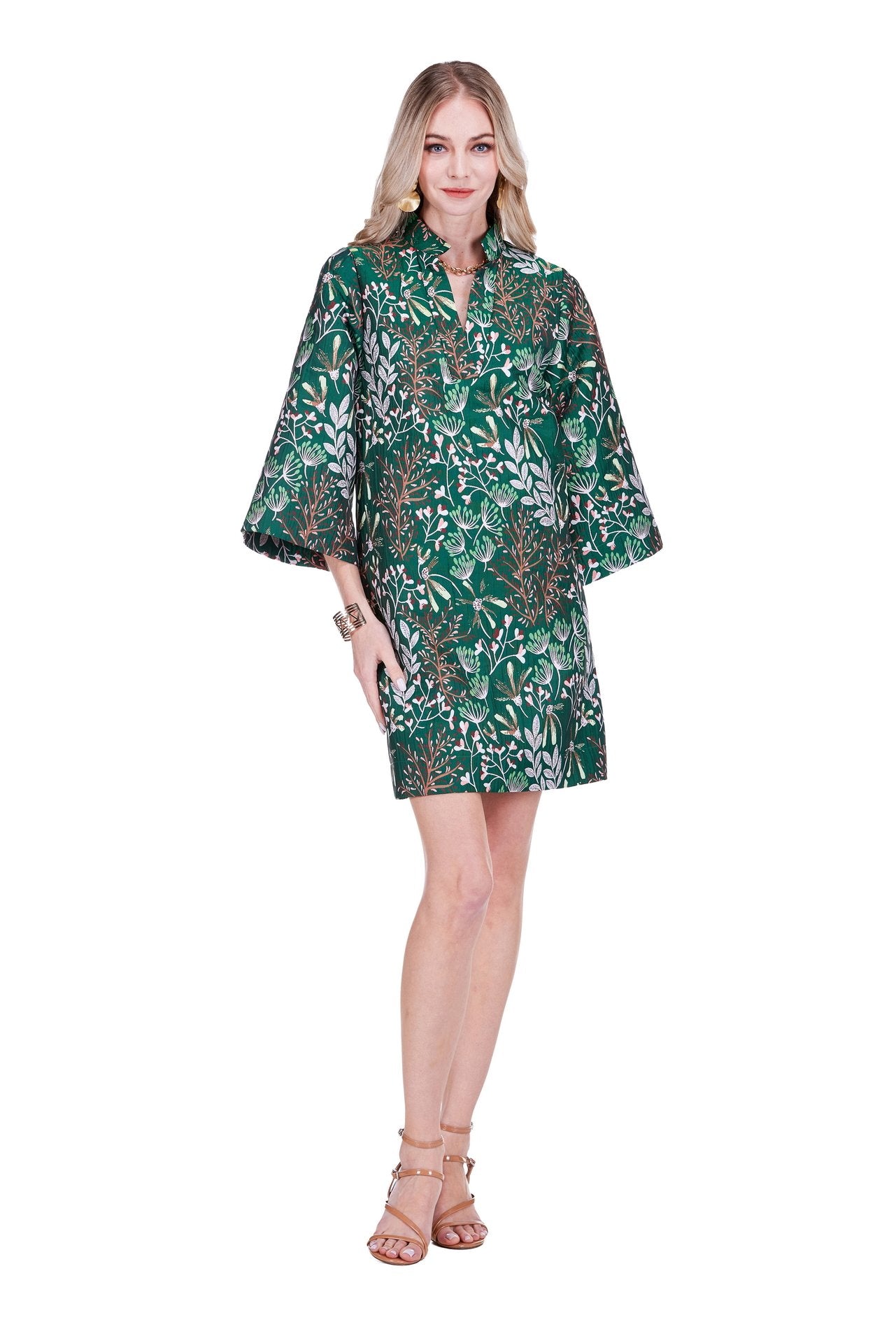 Jade Split Neck Caftan Dress Evergreen Bloom