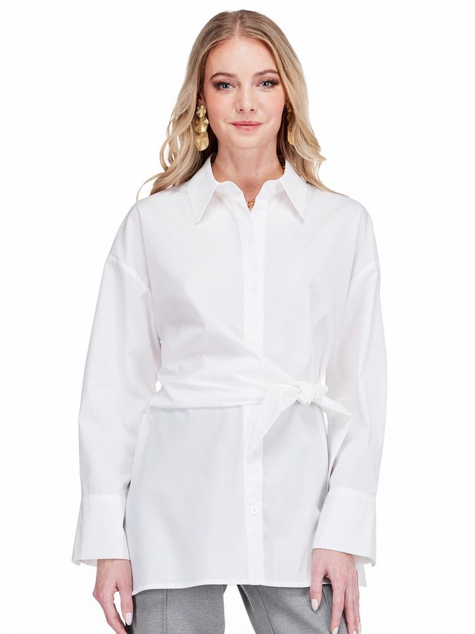 JADE Side Wrap Tie Tunic Blouse White