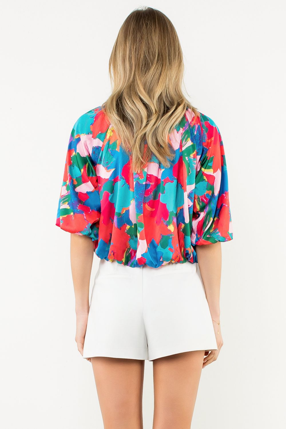 THML Red Abstract Print Flowy Silk Blouse