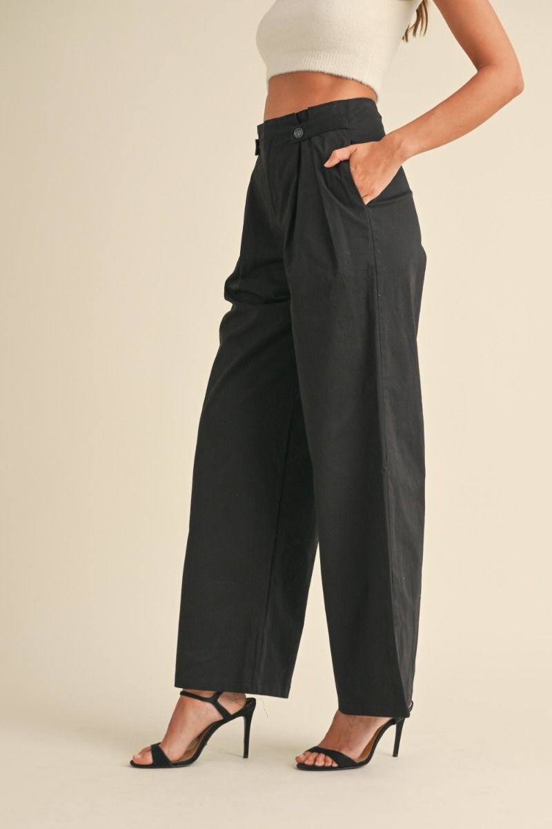 High Waist Pant with Pleating and Button Details