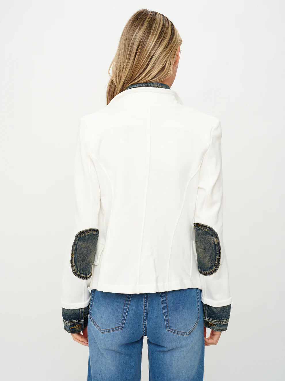 Mixed Media Denim Jacket Ivory